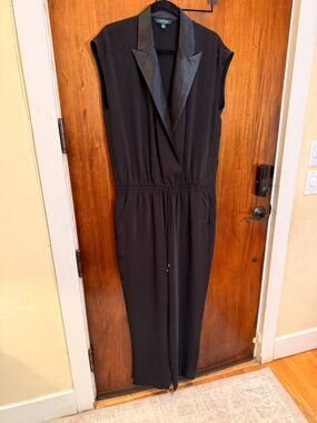 Size 12 Elegant/professional Ralph Lauren black jumpsuit with satin detailing